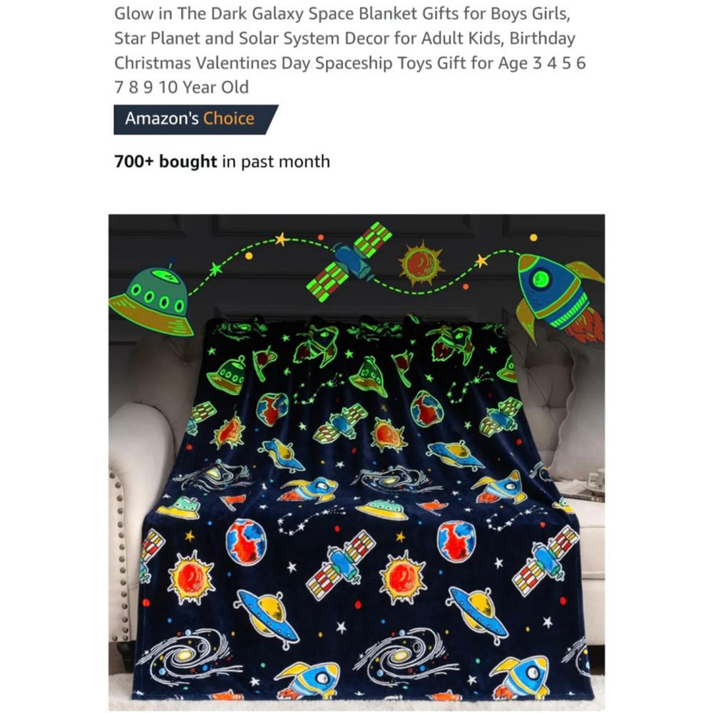 Kids Blanket 50"x40" Navy Orange Space glow‎ in the dark